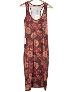 Joyfolie Davinna Floral Midi Dress Small Ribbed Stretch NWT